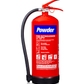 Red fire extinguisher with Powder written on a blue background